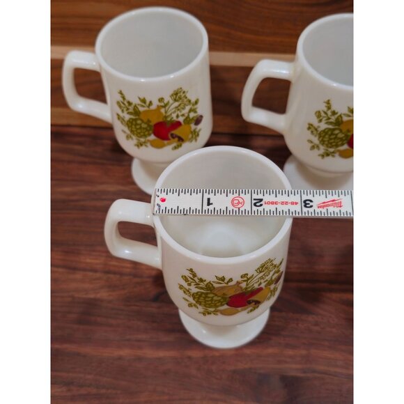 Vintage Corning Ware "Spice of Life" Milk Glass Pedestal Mugs, Set of 4 - Picture 4 of 8